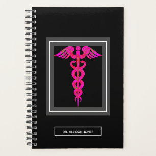 Agenda Médico Médico Preto, Caduco Rosa Personalizado
