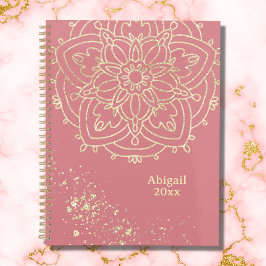 Agenda Meditação Rosa Rosa Dourada de Mandala Personaliza