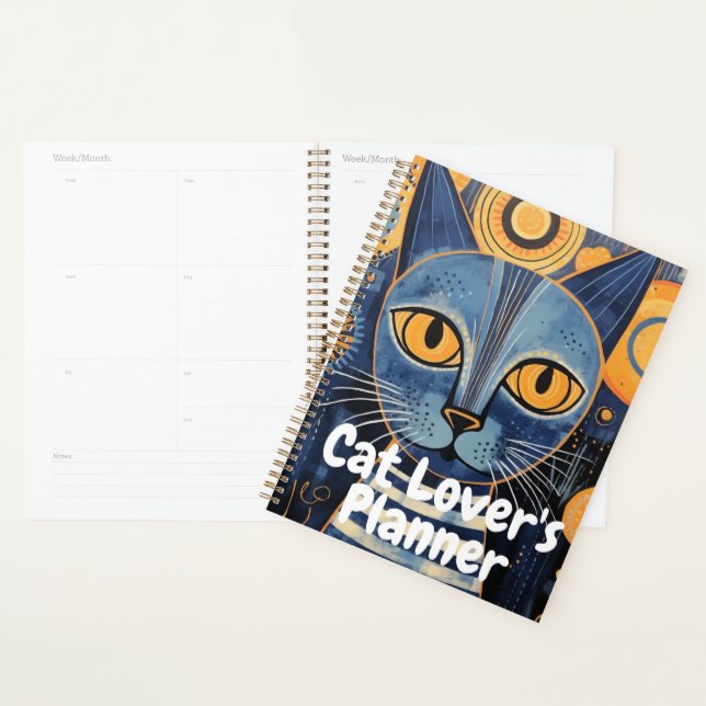Agenda Melancólica Boho Azul Amarelo Gato (Exibição)