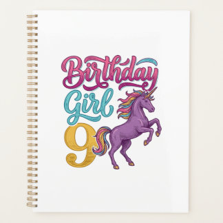 Agenda Menina de Aniversário Unicórnio Design de Gravura 