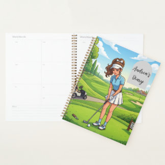 Agenda Menina de Desenho Animado Fofo Jogando Golfe | Per