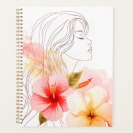 Agenda Menina fecha os olhos com flor-aquarela