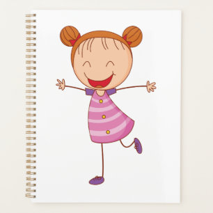 Agenda Menina Feliz Boneco de Palito Cabelo Ruivo Coque