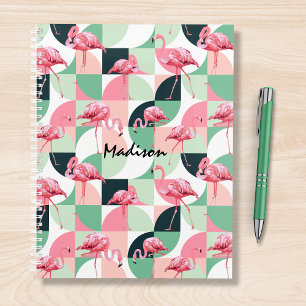 Agenda Menina Geométrica Flamingo Rosa Moderna Personali