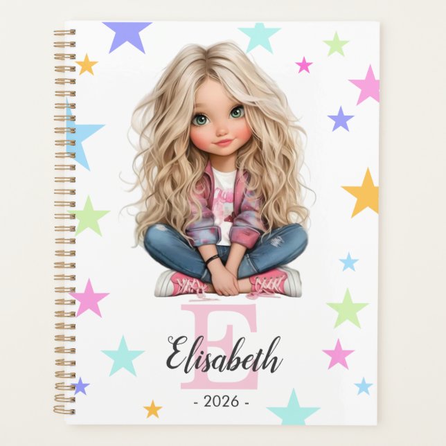 Agenda Menina Monograma Qualquer Inicial & Nome (Frente)