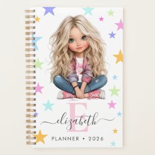 Agenda Menina Monograma Qualquer Inicial & Nome Foto Plan