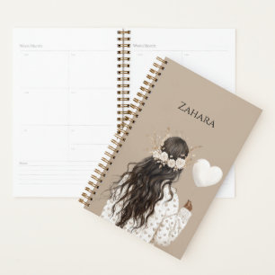 Agenda Menina Negra Flores no Cabelo Balão Coração