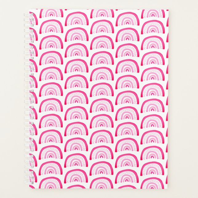 Agenda Meninas Modernas Padrão Arco-íris Rosa (Frente)