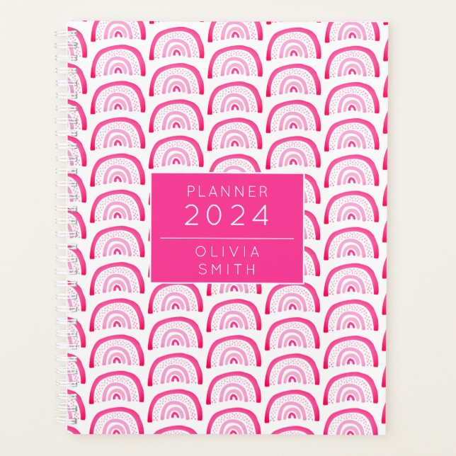 Agenda Meninas Modernas Padrão Arco-íris Rosa Anual (Frente)
