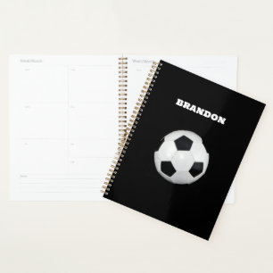 Agenda Meninos Bola de Futebol Negra Na moda com Nome Per