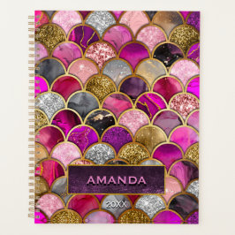 Agenda Mereia-de-ouro rosa-branca e branca escamoteia-se