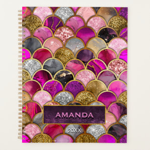 Agenda Mereia-de-ouro rosa-branca e branca escamoteia-se