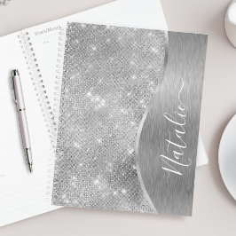 Agenda Metálico Personalizado Da Glitter De Prata Glam