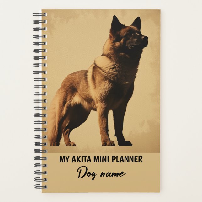 Agenda Meu Nome de Cachorro Personalizado Akita Portrait (Frente)