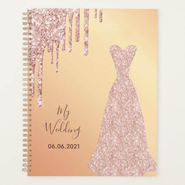 Agenda Meu rosa de casamento - brilho dourado pica vestid (Frente)