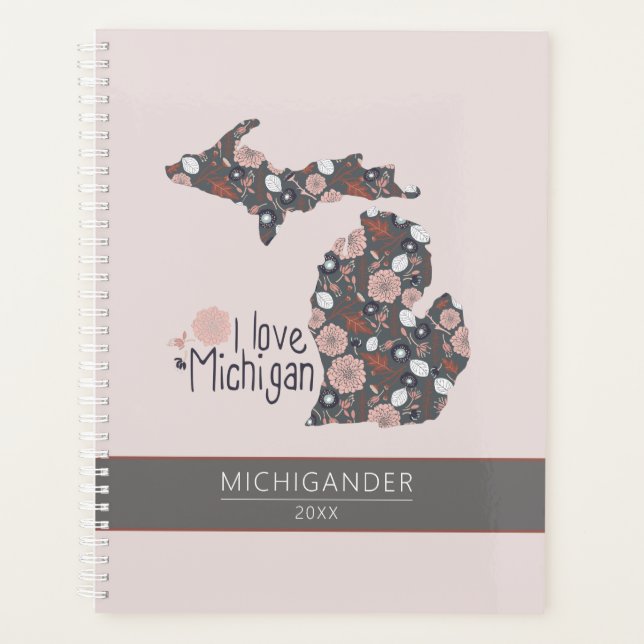Agenda Michigan I Love Pink Brown Patterno Floral (Frente)