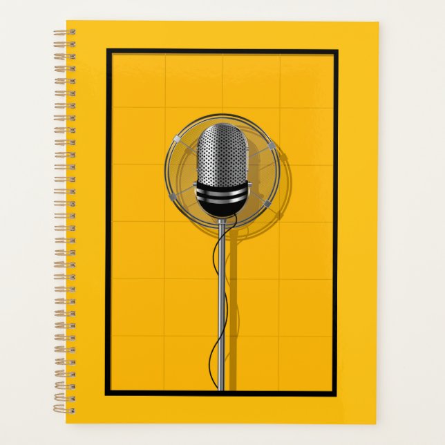 Agenda Microfone Retrô em Amarelo Ousado (Frente)