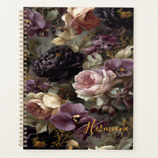 Agenda Midnight Mystique: Floral Duro Roxo e Dourado