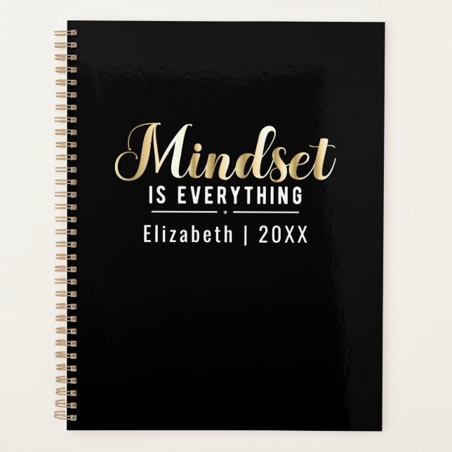Agenda "Mindset é tudo" Dourada citação Inspiracional (Frente)