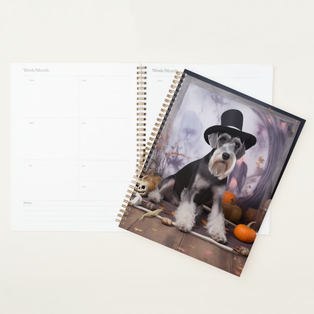 Agenda Miniatura Schnauzer Pumpkins Halloween Assustado (Exibição)