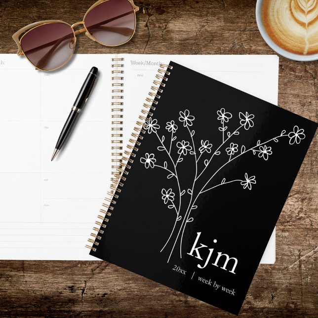 Agenda Minimalist Black and White Monogram Recipe (Criador carregado)