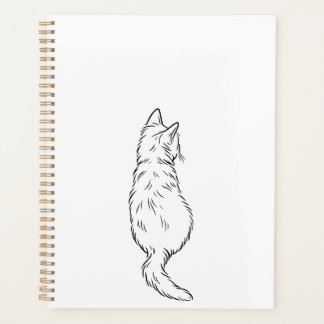 Agenda Minimalist Cat Back View Line Art Daily Planners