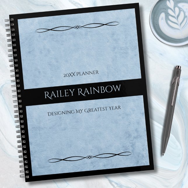 Agenda Minimalist Powder Blue Black Modern Office Planner (Instantly upgrade your modern workspace with this stylish, minimalist planner)