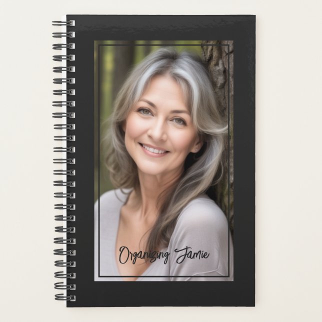 Agenda Minimalist Soft Black Personalized Script Photo (Frente)