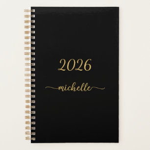 Agenda Minimalista Nome Monograma Dourado Preto Script Fe