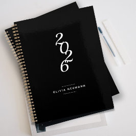 Agenda Minimalista Nome Personalizado Preto e Branco