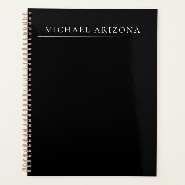 Agenda Minimalista Preto Simples Moderno Próprio Nome (Frente)