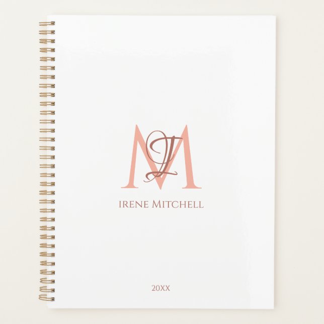 Agenda Mínimo branco Rosa Dourada Monograma Nome Moderno (Frente)