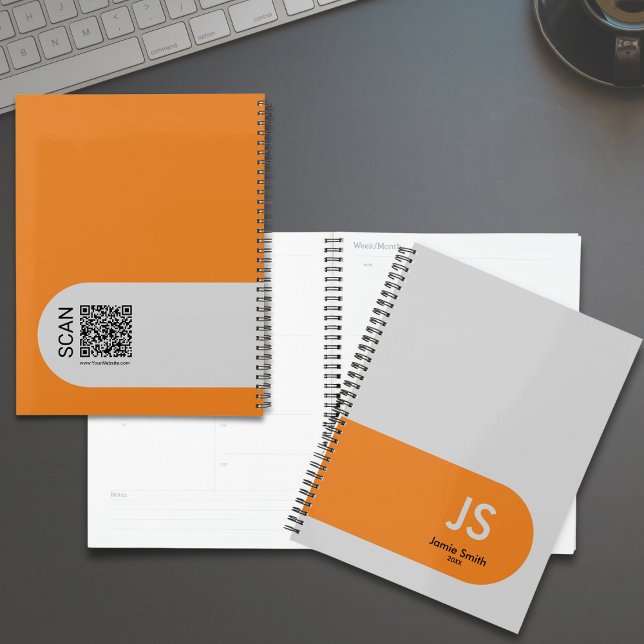 Agenda Mínimo de Acentos Laranja Iniciais Compromisso de  (Minimal Orange Accents Initials Gray Appointment Planner)