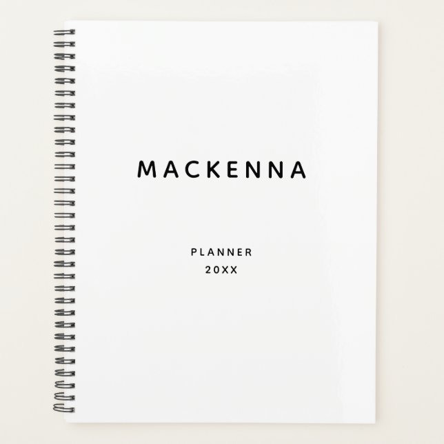 Agenda Mínimo Moderno Elegante Branco Preto Personalizado (Frente)