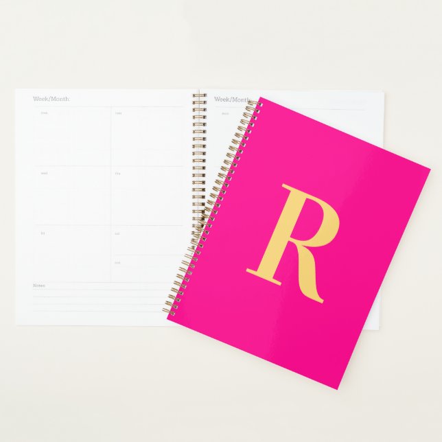 Agenda Mínimo Moderno Monograma Rosa Quente (Exibição)
