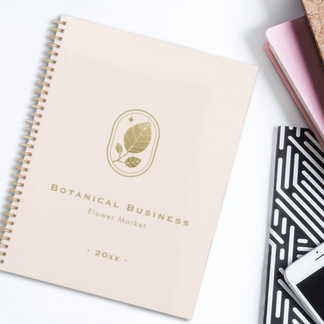 Agenda Mínimo Rosa Botânica Mínimo Folha Dourada Elegante (Elegant Gold Leaf Minimal Botanical Soft Pink Planner)