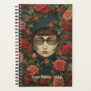 Agenda Moça e Rosa vermelha Planner