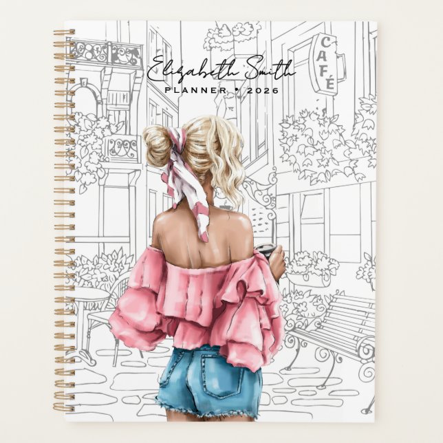 Agenda Moda Jovem Garota com Café em Paris (Frente)