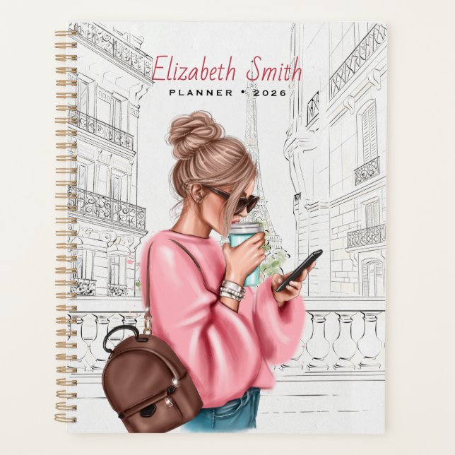 Agenda Moda Linda Garota com Café em Paris (Frente)