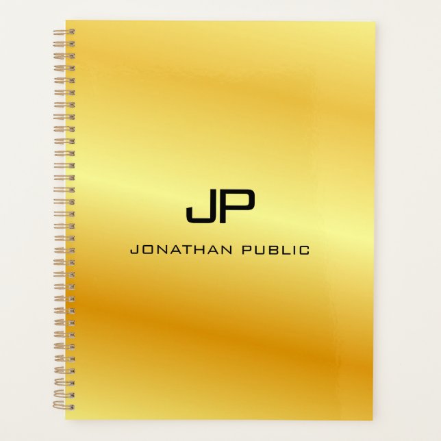 Agenda Modelo de Monograma Personalizado de Olhar Dourada (Frente)
