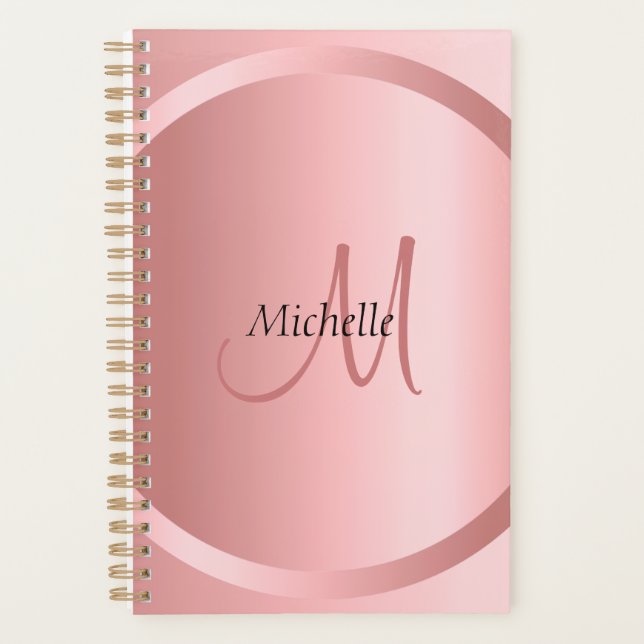 Agenda Modelo Dourado Elegante Monograma Moderno (Frente)