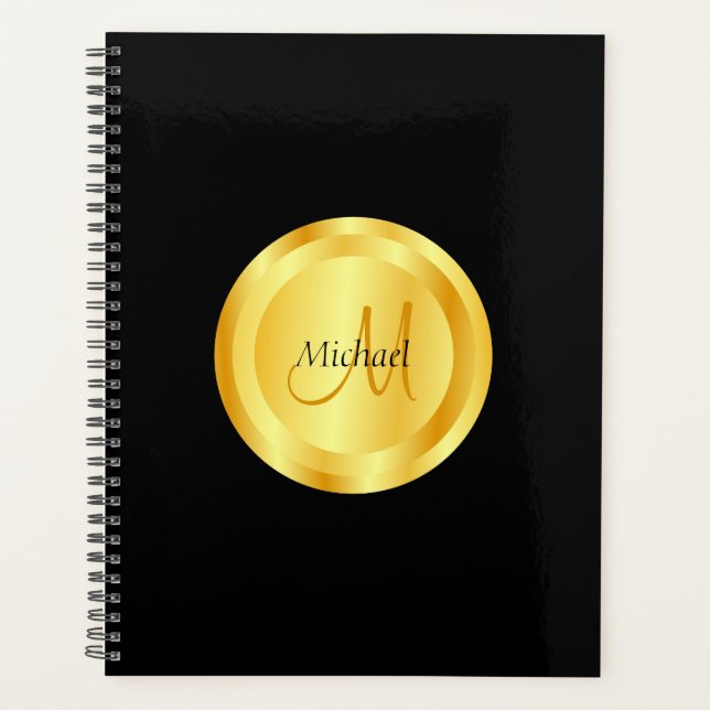 Agenda Modelo preto Dourado e elegante personalizado (Frente)