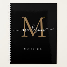 Agenda Modern Black Girly Monographic Name (Nome de Scrip