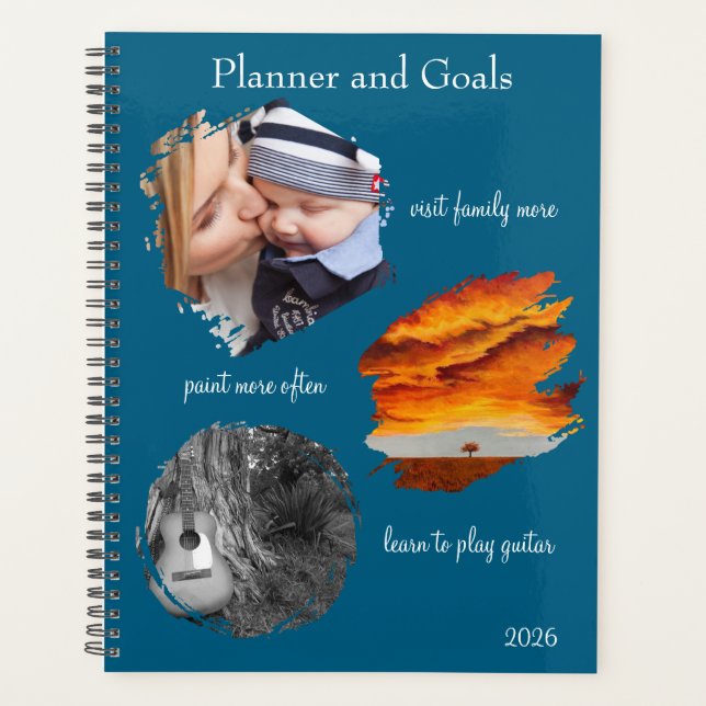 Agenda Modern Blue Custom Photo Collage Planner Goals (Frente)