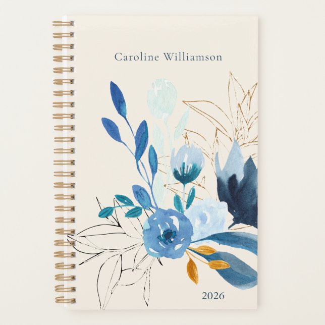 Agenda Modern Blue Floral Personalizado 2025 Não Atualiza (Frente)