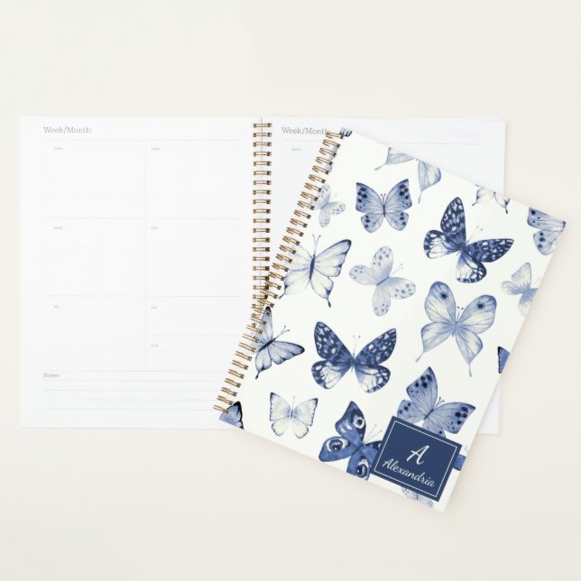 Agenda Modern Blue & White Butterfly  (Exibição)