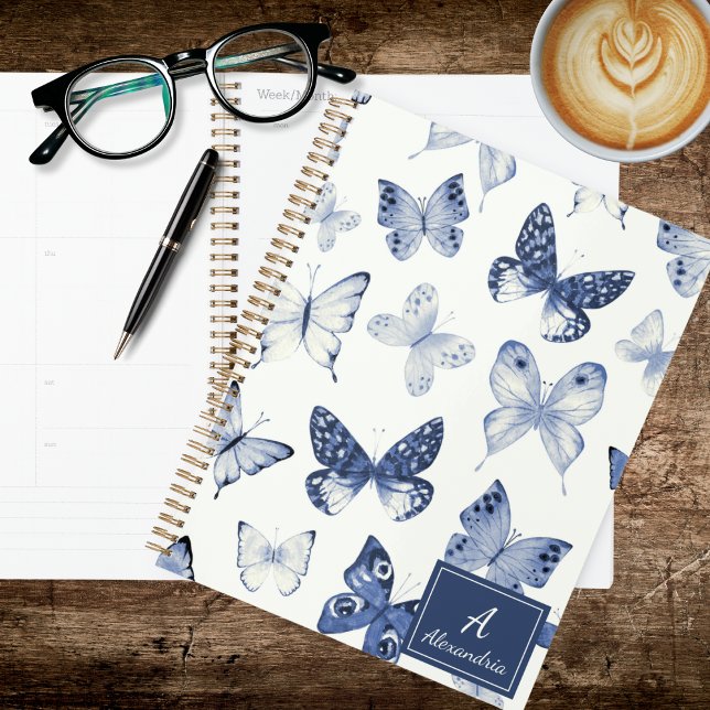 Agenda Modern Blue & White Butterfly  (Criador carregado)