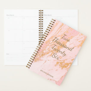 Agenda Modern Blush Dourado Marble Pattern Girly Name 202