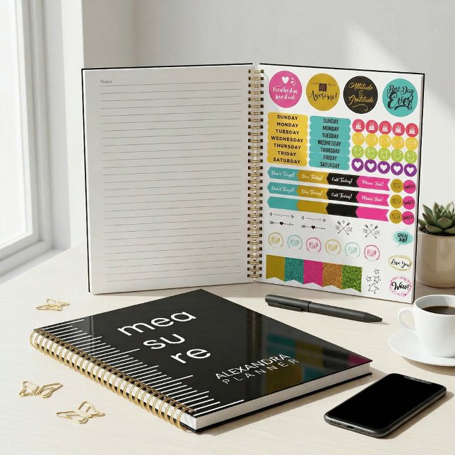 Agenda Modern Bold Black White Measure Typography Planner (Criador carregado)