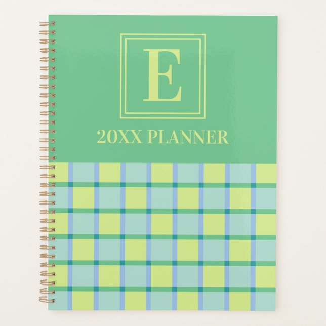 Agenda Modern Checker Blue Green Lime Custom Monogram (Frente)